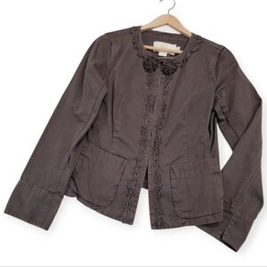 J. Crew Brown Jacket Classic Twill Chino Size 6 Ruffles and Flower